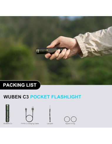 Linterna Recargable WUBEN C3 1200 Lúmenes LED IP68 Verde