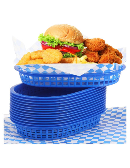 Cestas de Comida Rápida Uiifan 24 Pcs Azul con Forros Deli