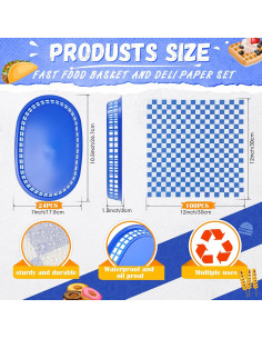 Cestas de Comida Rápida Uiifan 24 Pcs Azul con Forros Deli 2