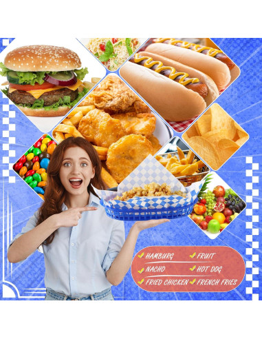 Cestas de Comida Rápida Uiifan 24 Pcs Azul con Forros Deli