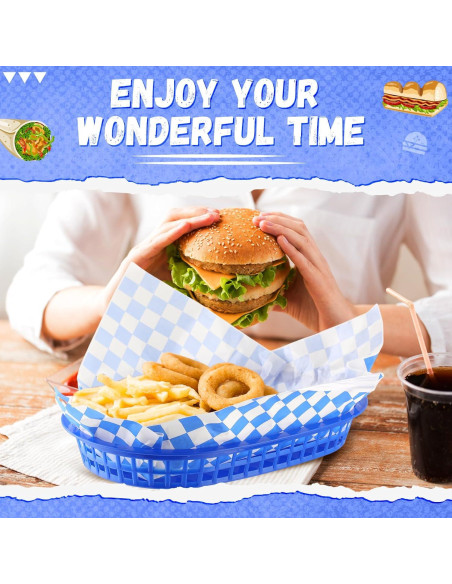 Cestas de Comida Rápida Uiifan 24 Pcs Azul con Forros Deli