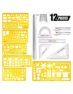 Kit de Plantillas Geométricas Swpeet 12Pcs con Lápices y Reglas