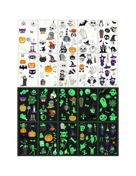 Tatuajes Temporales Halloween JCFIRE - Brillan en la Oscuridad