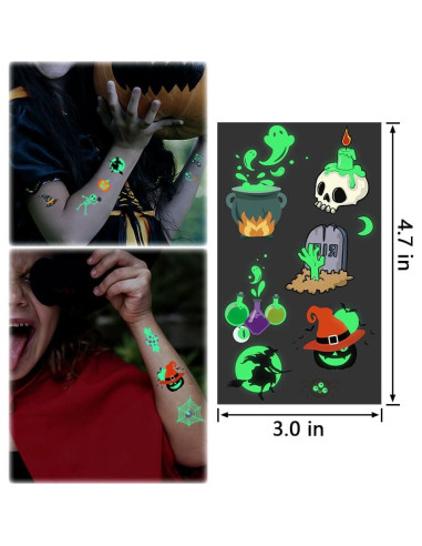 Tatuajes Temporales Halloween JCFIRE - Brillan en la Oscuridad