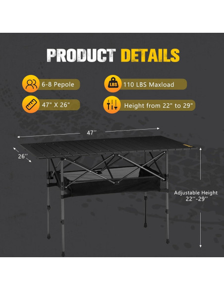 Mesa de Camping Plegable BUNKER INDUST Aluminio 119 cm Ajustable Mesa de Camping Plegable BUNKER INDUST Aluminio 119 cm Ajustable