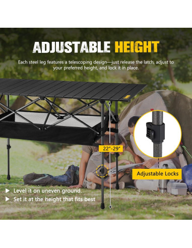 Mesa de Camping Plegable BUNKER INDUST Aluminio 119 cm Ajustable