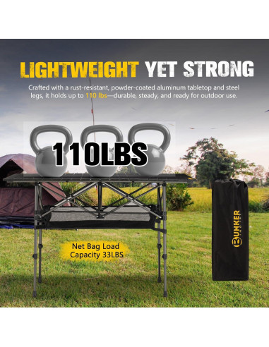 Mesa de Camping Plegable BUNKER INDUST Aluminio 119 cm Ajustable