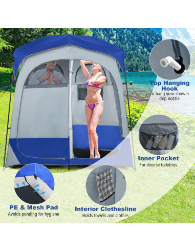 Carpa de Ducha Tangkula Doble 2 Personas 210.82x106.68cm