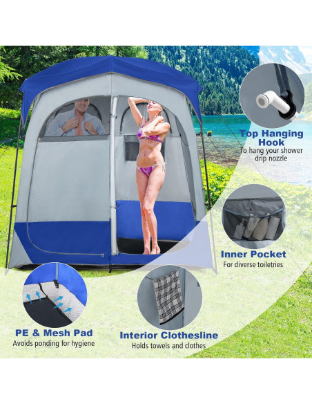 Carpa de Ducha Tangkula Doble 2 Personas 210.82x106.68cm