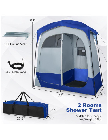 Carpa de Ducha Tangkula Doble 2 Personas 210.82x106.68cm