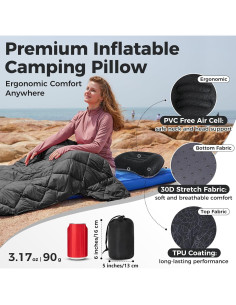 Almohada Inflable ATEPA Negra Ergonómica para Camping 0.09 kg 2