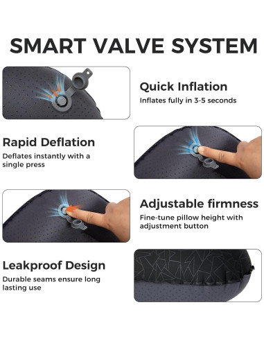 Almohada Inflable ATEPA Negra Ergonómica para Camping 0.09 kg