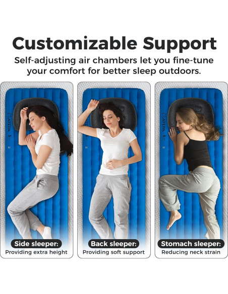 Almohada Inflable ATEPA Negra Ergonómica para Camping 0.09 kg