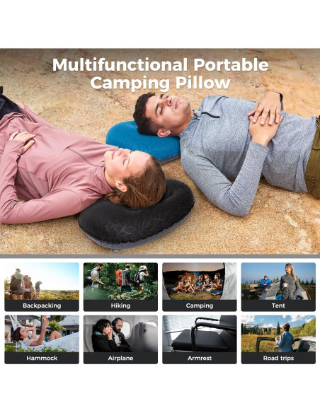 Almohada Inflable ATEPA Negra Ergonómica para Camping 0.09 kg