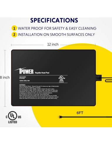 Almohadilla Térmica para Reptiles iPower 20x30 cm 16W