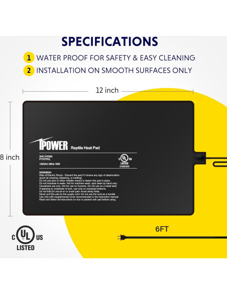 Almohadilla Térmica para Reptiles iPower 20x30 cm 16W