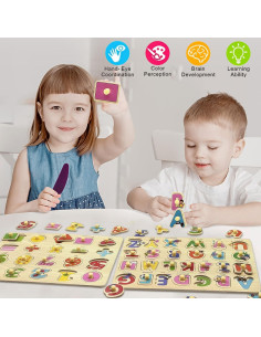 Rompecabezas de Madera SAOCOOL para Niños 2-4 Años - Letras y Números 2