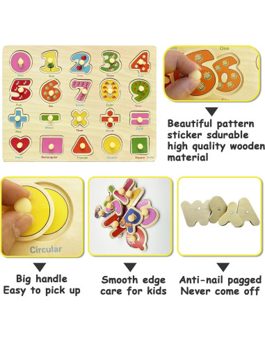 Rompecabezas de Madera SAOCOOL para Niños 2-4 Años - Letras y Números