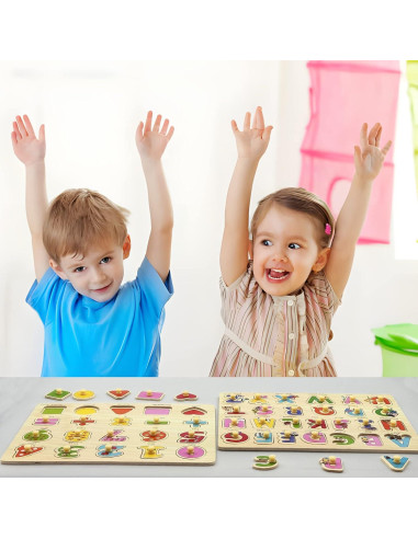 Rompecabezas de Madera SAOCOOL para Niños 2-4 Años - Letras y Números