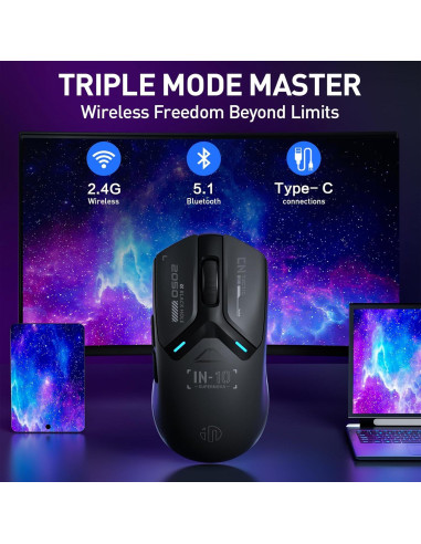 Ratón Gaming Inalámbrico INPHIC IN10P 60g 26000 DPI Tri-Modo