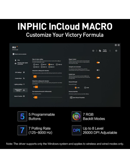 Ratón Gaming Inalámbrico INPHIC IN10P 60g 26000 DPI Tri-Modo