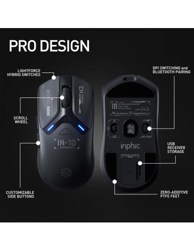 Ratón Gaming Inalámbrico INPHIC IN10P 60g 26000 DPI Tri-Modo