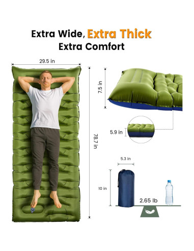 Colchoneta de Camping LLUAII Autoinflable 200x75x15cm Verde