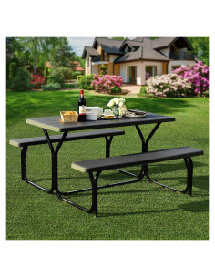 Conjunto de Mesa y Banco de Picnic Hysache, Acero Resistente 137x149 cm