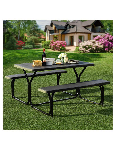 Conjunto de Mesa y Banco de Picnic Hysache, Acero Resistente 137x149 cm