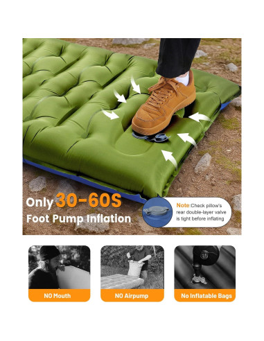 Colchoneta de Camping LLUAII Autoinflable 200x75x15cm Verde