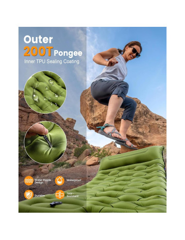 Colchoneta de Camping LLUAII Autoinflable 200x75x15cm Verde