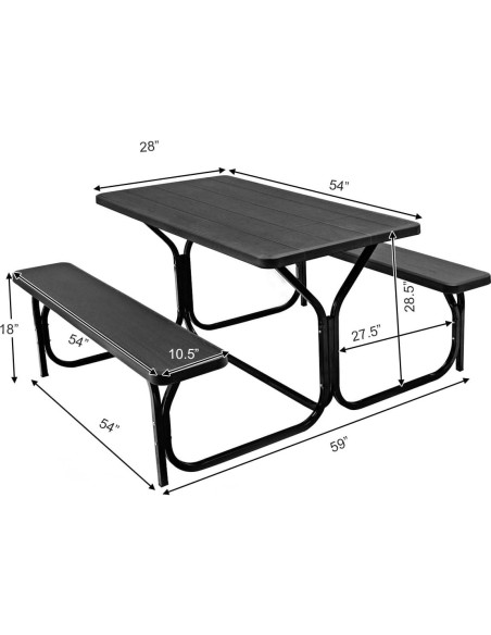 Conjunto de Mesa y Banco de Picnic Hysache, Acero Resistente 137x149 cm