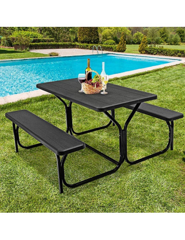 Conjunto de Mesa y Banco de Picnic Hysache, Acero Resistente 137x149 cm