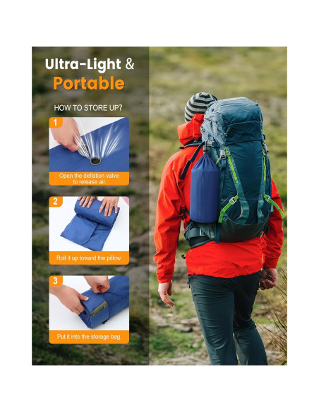 Colchoneta de Camping LLUAII Autoinflable 200x75x15cm Verde