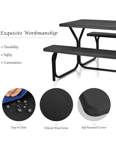 Conjunto de Mesa y Banco de Picnic Hysache, Acero Resistente 137x149 cm