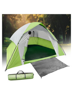 Carpa de Camping XL Doble Capa Impermeable 4 Personas Verde