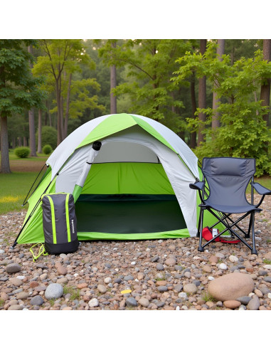Carpa de Camping XL Doble Capa Impermeable 4 Personas Verde