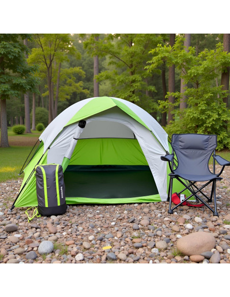 Carpa de Camping XL Doble Capa Impermeable 4 Personas Verde