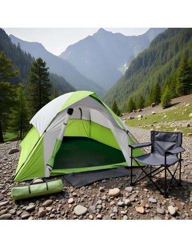 Carpa de Camping XL Doble Capa Impermeable 4 Personas Verde