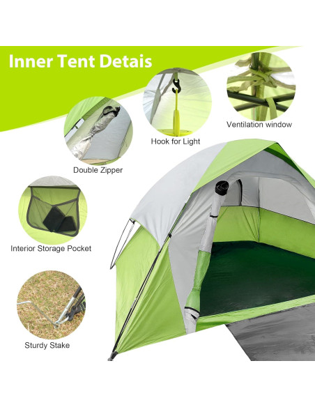 Carpa de Camping XL Doble Capa Impermeable 4 Personas Verde