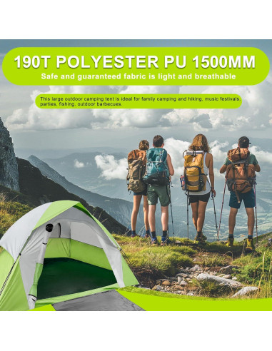 Carpa de Camping XL Doble Capa Impermeable 4 Personas Verde