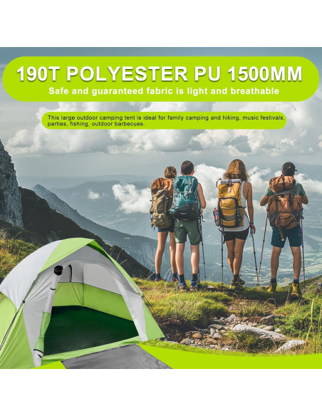 Carpa de Camping XL Doble Capa Impermeable 4 Personas Verde