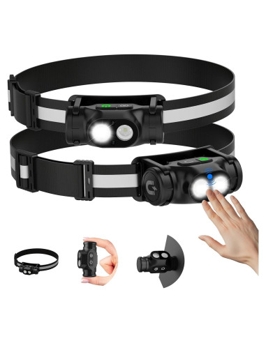 Linterna Frontal Recargable Spriak 2PC LED 4 Modos Sensor Movimiento