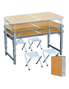 Mesa Plegable UNICOO 1.2m con 4 Sillas Ajustable Arce Miel