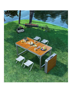 Mesa Plegable UNICOO 1.2m con 4 Sillas Ajustable Arce Miel 2