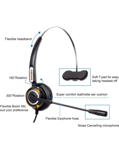 Auricular de Oficina VoiceJoy RJ9 para Teléfonos Avaya y Cisco