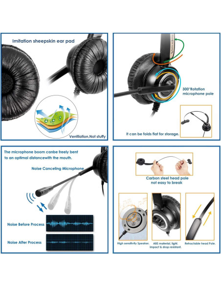 Auricular de Oficina VoiceJoy RJ9 para Teléfonos Avaya y Cisco