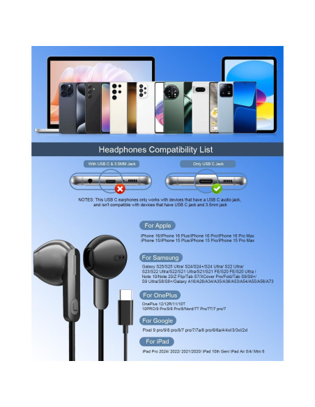 Auriculares USB C LCdaymini para iPhone 16 y Samsung Galaxy Auriculares USB C LCdaymini para iPhone 16 y Samsung Galaxy