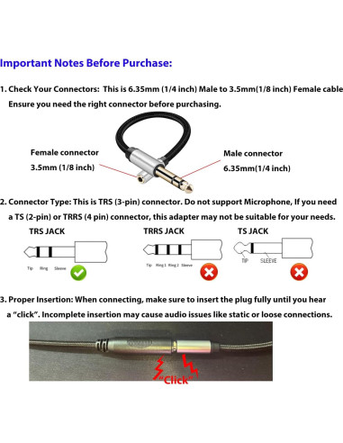 Adaptador de audio CHENGXINDA 6.35mm a 3.5mm 30cm