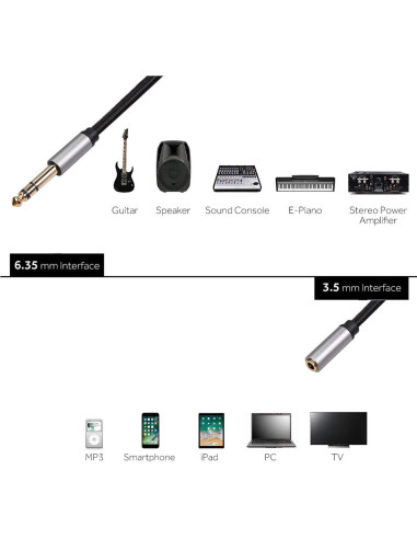 Adaptador de audio CHENGXINDA 6.35mm a 3.5mm 30cm